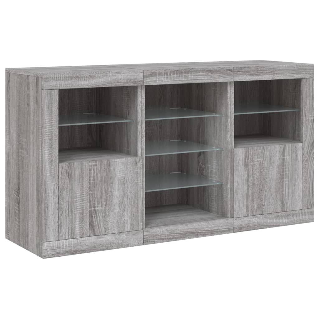 Sideboard with LED Lights Grey Sonoma 123x37x67 cm